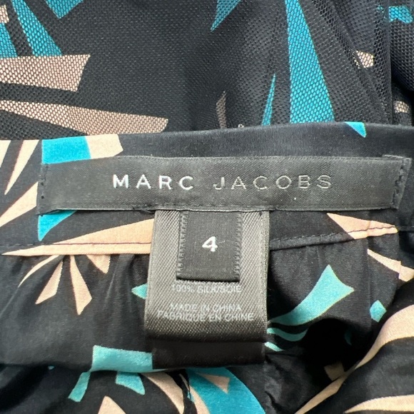 Marc Jacobs Geometric Print Mesh Overlay Silk Tiered A-Line Skirt - Picture 7 of 9